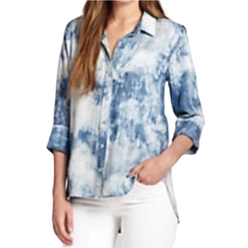 Cloth & Stone Tie Dye Acid Wash Chambray Shirt Tencel Button Up Large L